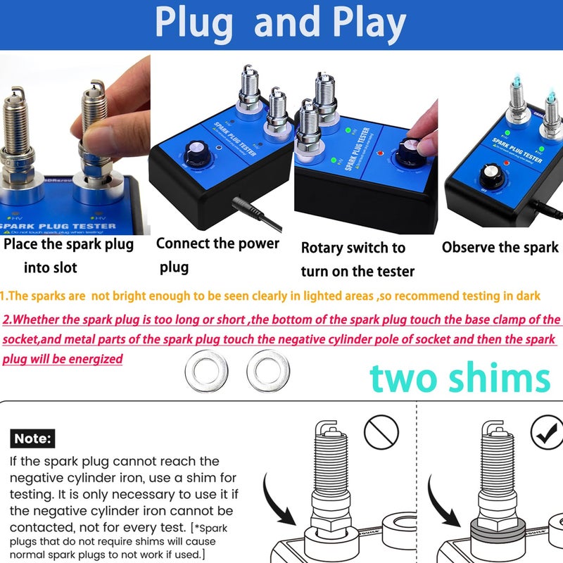 OBDResource Spark Plug Tester, Dual Holes Automotive Engine Ignition Coil Tester 0 to 6000RPM Adjustable Working Frequency Car Motorcycle Spark Tester Tool for 12V Gasoline Vehicles Spark Plug Socket - Image 5